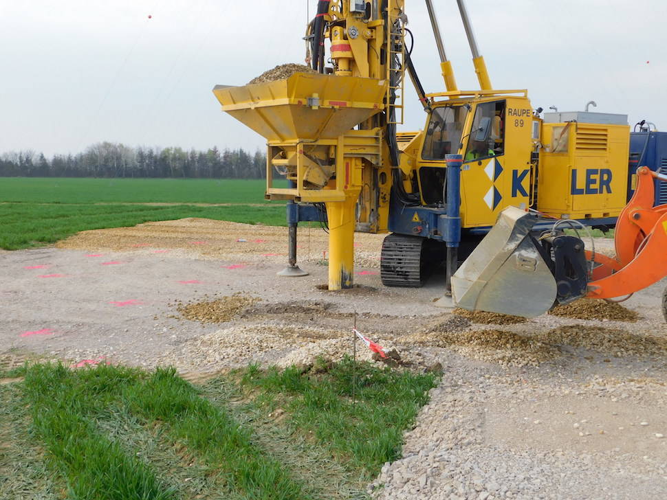 initial construction phase. The depth vibrator displaces the soil laterally during drilling. 