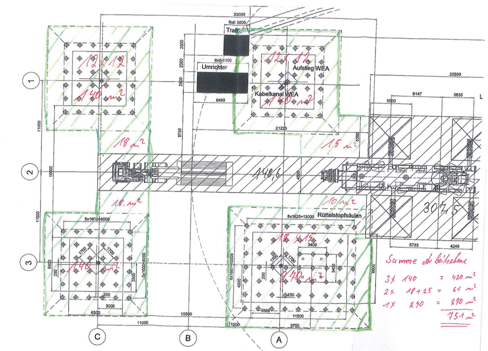 drawing on the exact location of the vibro stone columns